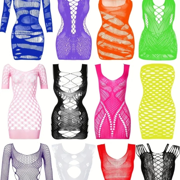 Colorful Fishnet Mini Dresses - Picture 1 of 1